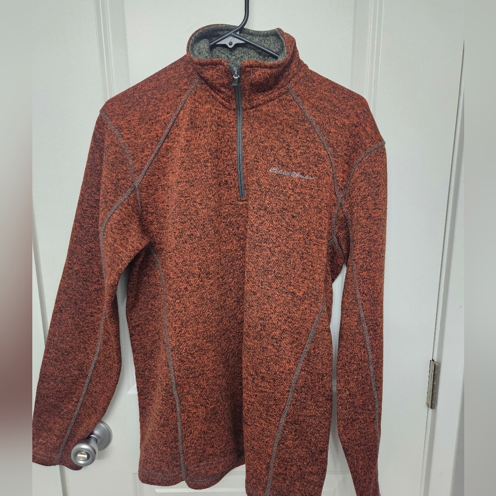 Eddie Bauer mens burnt orange Heather Quarter-Zip Pullover jacket size M